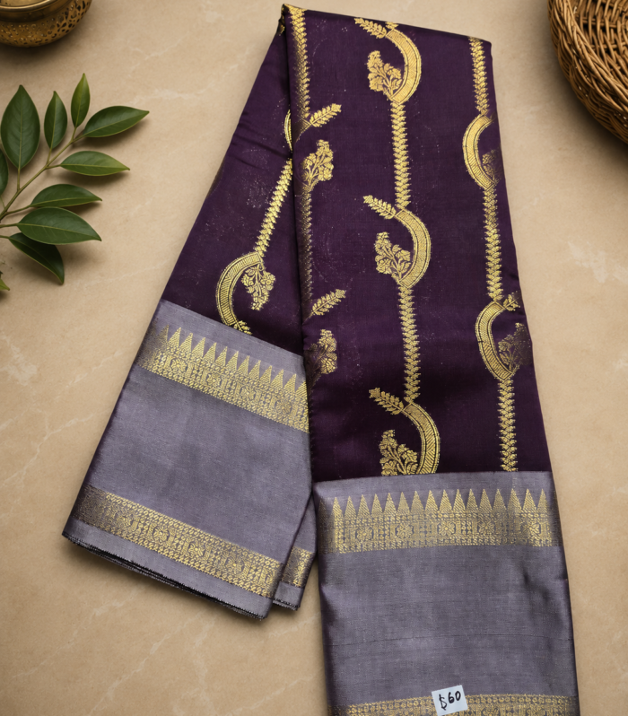 Royal Purple Designer Silk Saree with Silver Zari Border