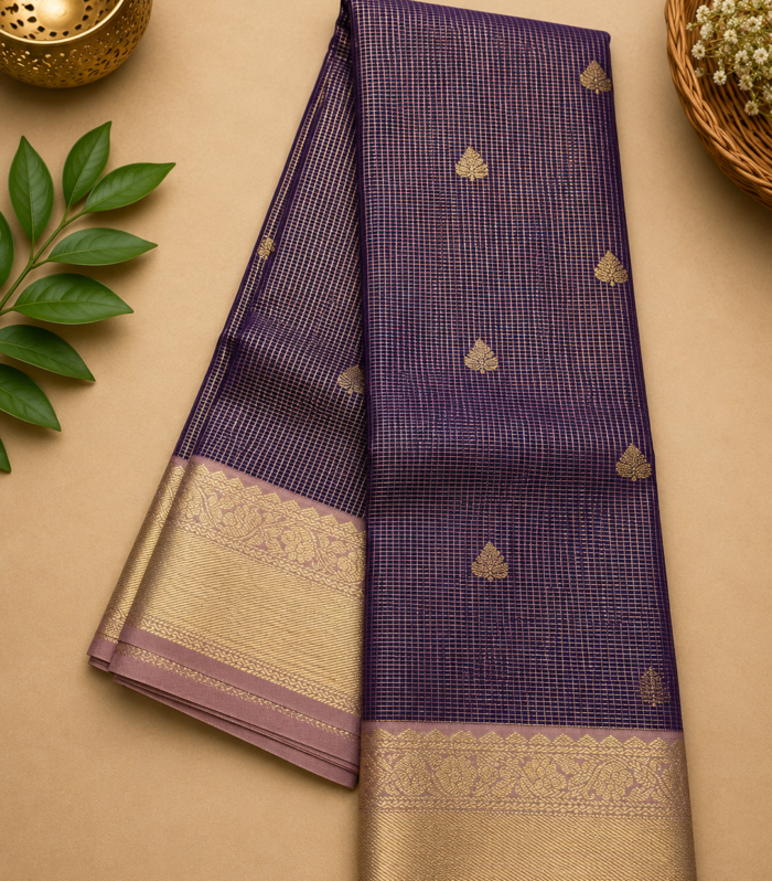 Royal Purple Kanchi Soft Silk Saree with Gold Zari Border