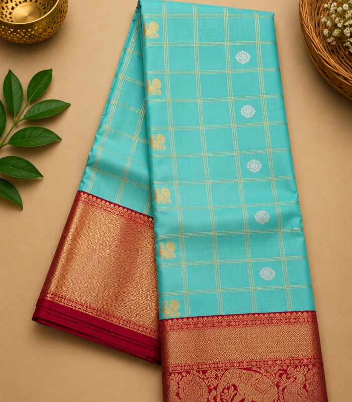 Sky Blue Kanchi Soft Silk Saree with Rich Maroon Border