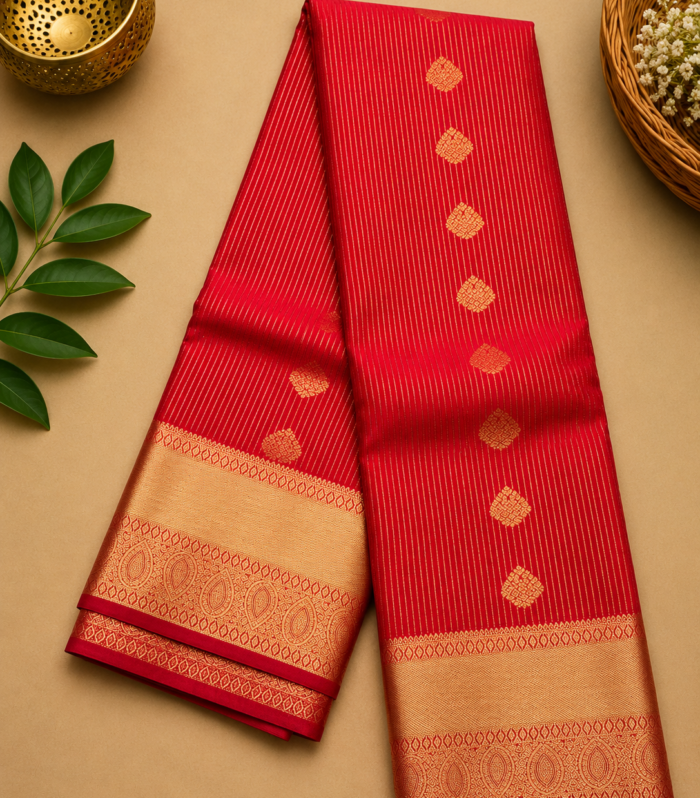 Classic Red Silk Saree with Gold Zari Border