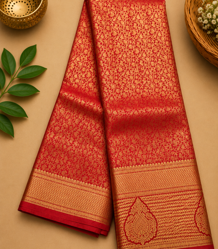 Red Bridal Soft Silk Saree with Rich Gold Zari Weaving