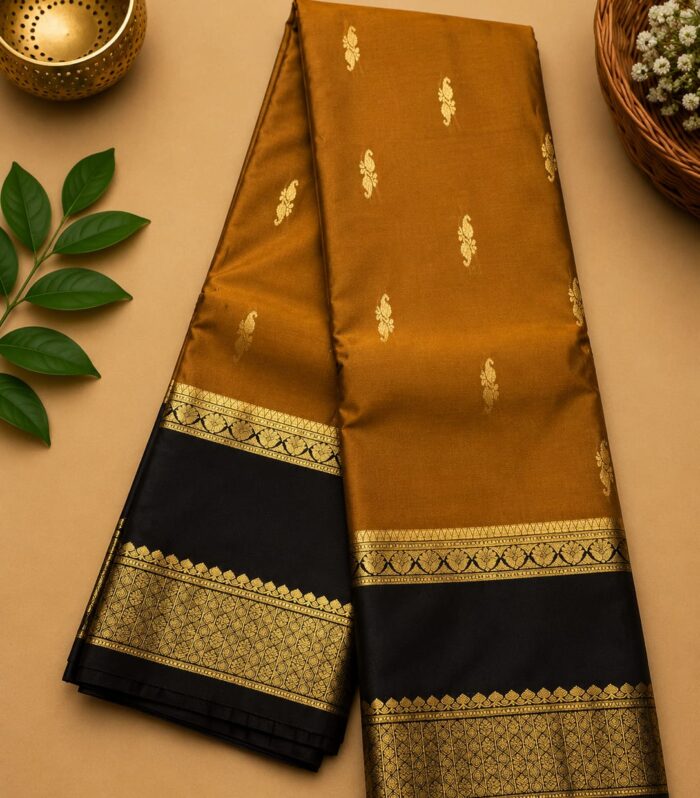 Mustard Gold Silk Saree with Black Border