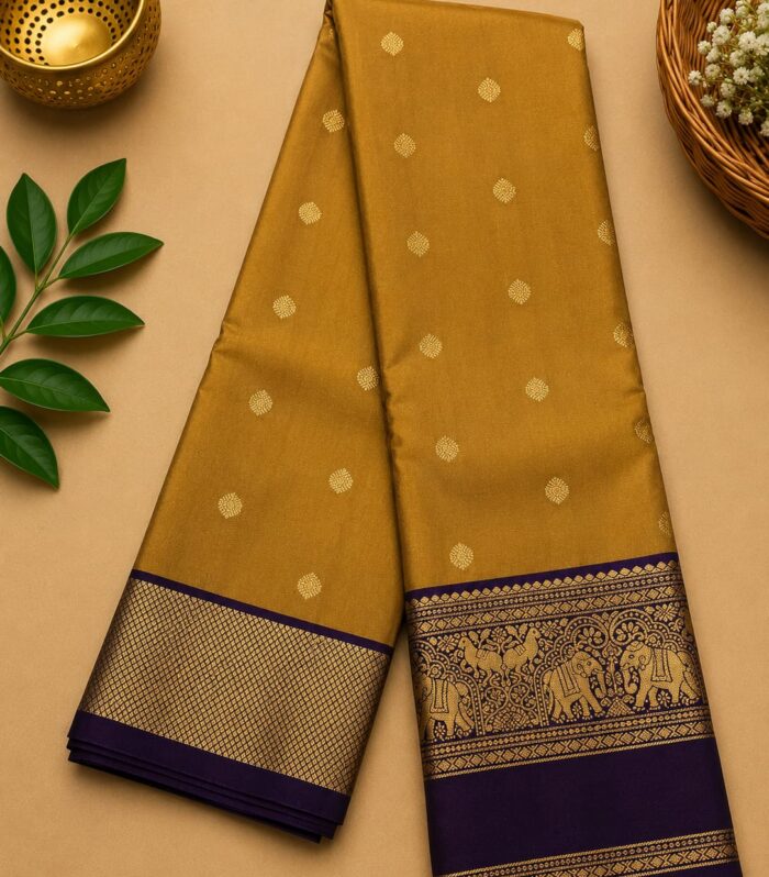 Mustard Gold Silk Saree with Royal Black Border