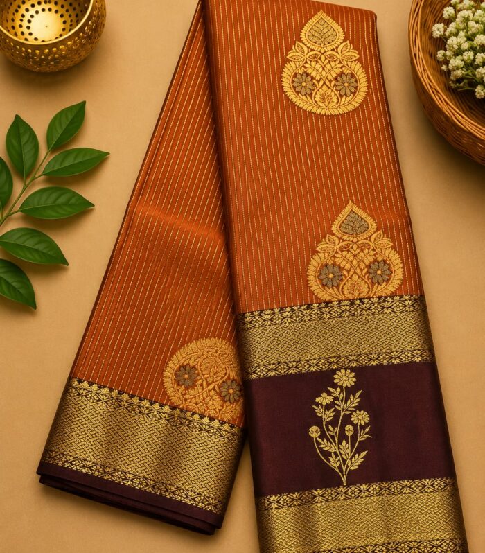 Rust Brown Traditional Silk Saree